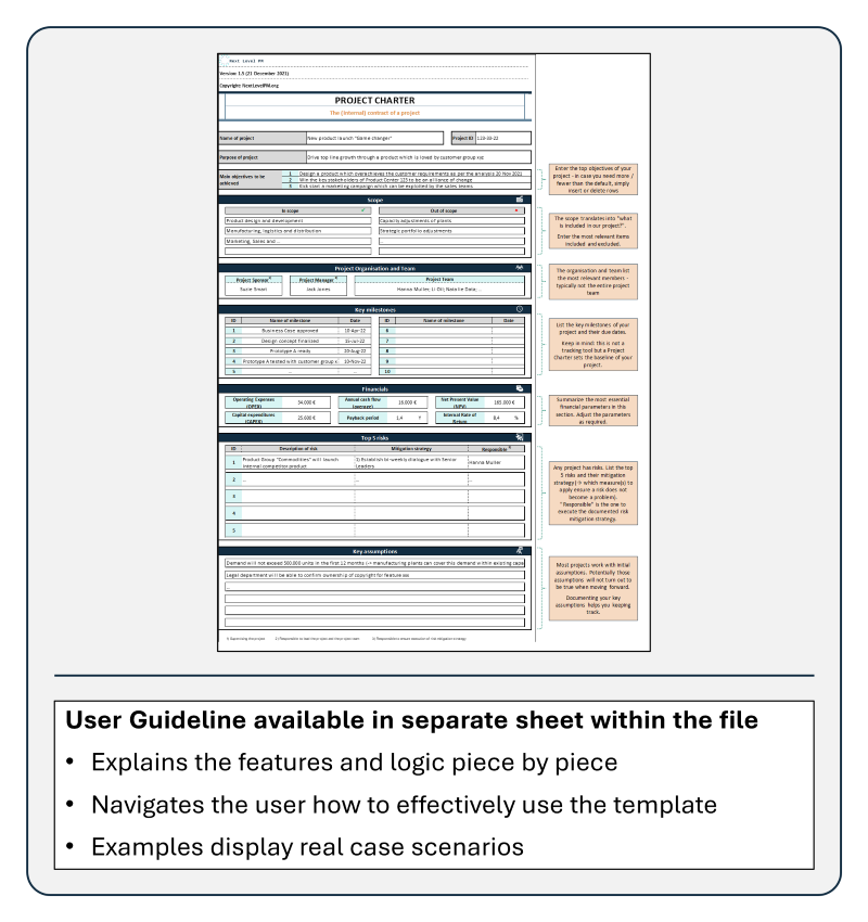 User guideline Project Management template Project Charter
