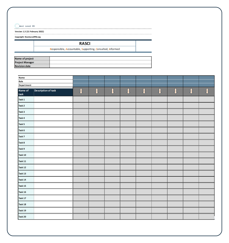 Project Management template RASCI Matrix