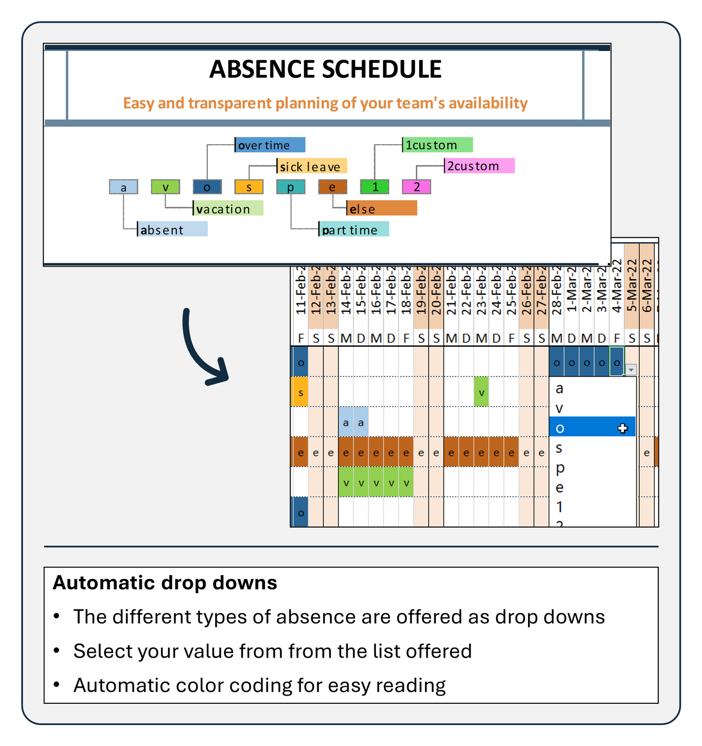 Absence Schedule template with customized types