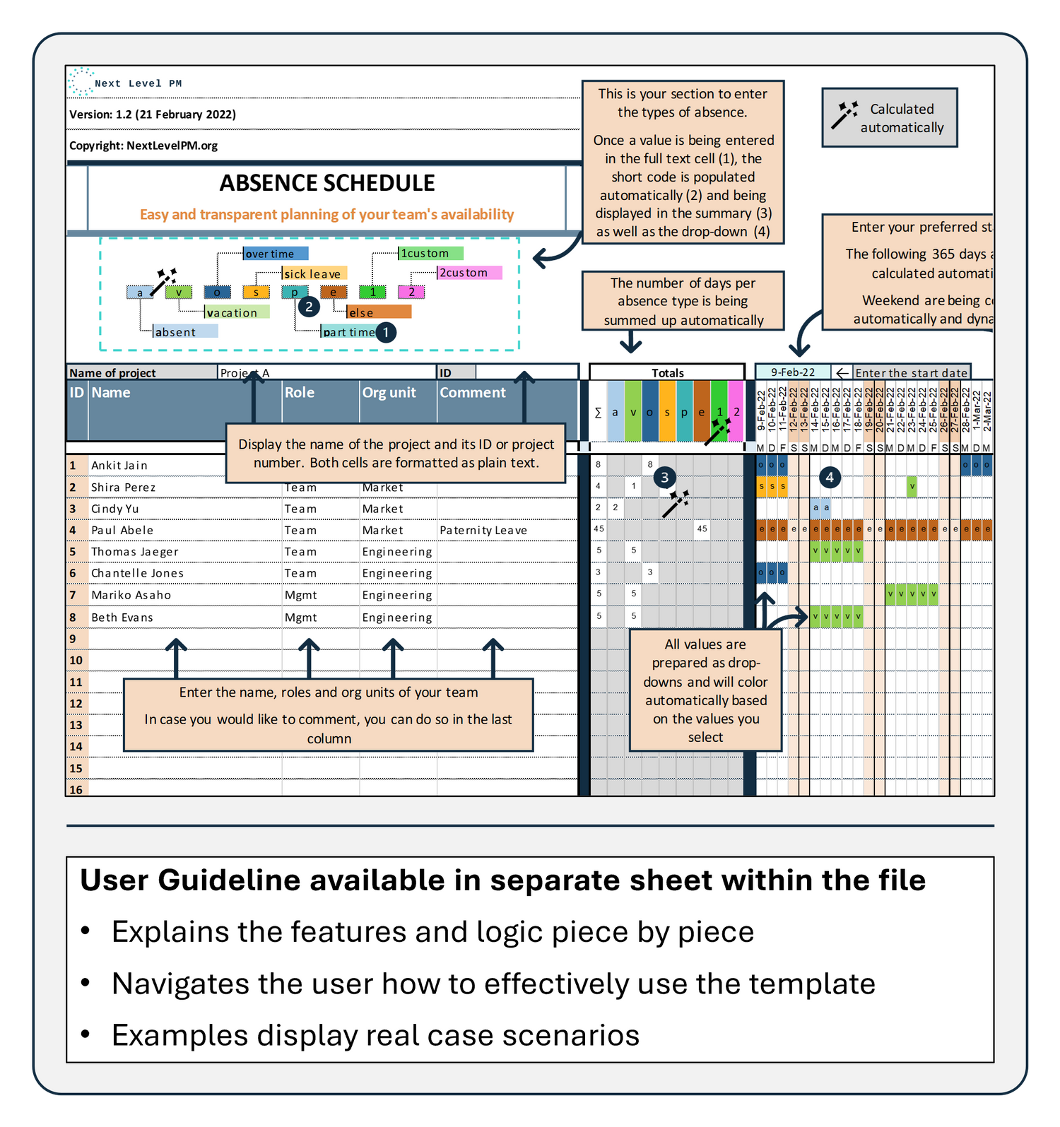 User guideline for Absence Schedule template for projects