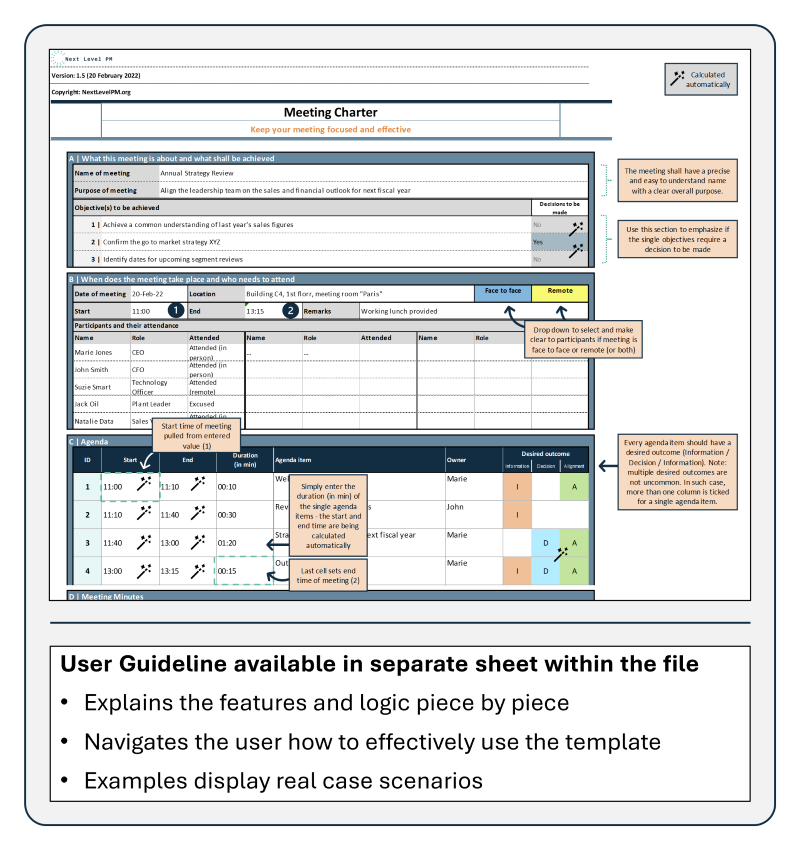 User guideline for Project Management template Meeting Charter